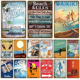 Beach Tin Sign Retro Metal Sign Plaque Metal Vintage Aesthetic Home Living Room Wall Decor Posters Art Decoration Mural Plates Man Cave Wall Decor Size 30X20CM w01