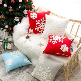 Pillow Christmas Snowflakes Flocked Cover Red Blue White Canvas Thicked Decorative Pillowcase Sofa Chair