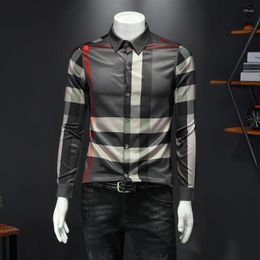 Men's Casual Shirts 2023 Mens Long-Sleeve Shirt Fashion Cheque Pattern Plaid Print Men Slim Fit High-quality Trendy