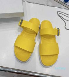 New slippers candy color flip flops metal buckle leather sandals brand triangle label plastic clip toe flat trend casual flip-flops beach shoes non-slip 01