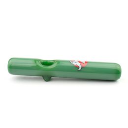6-Inch Jade Green Straight Tube Smoking Pipe with Printed Design, Crafted from Thick Glass