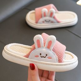 Slipper Suihyung Child Home Shoes Summer Comfort Breathable Linen Slippers Boys Girls Cute Bunny Bear Kids Soft Sole Sandals Baby Shoes 230301