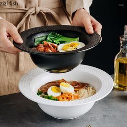 Bowls Simple Round Ceramic Ramen Noodle Mixing Bowl Soup Basin Restaurant Dining Table Solid Colour Cutlery Fruit Salad Plate Rice