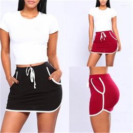 Skirts 2023 Sexy Hip Bag Skirt Casual High Elastic Waist Short Mini Joggers Fitness Slim With Pocket Club Streetwear Black