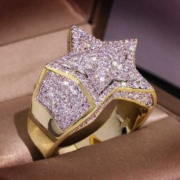 Cluster Rings New Fashion Five-pointed Star Ring Micro Big Zircon Shiny Hip Hop Finger Ring Male Female Hip Hop Fashionable Ring Jewellery G230228