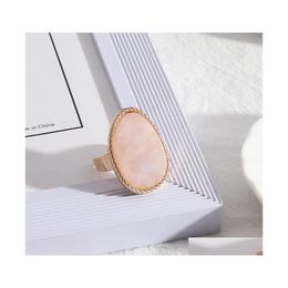 car dvr Cluster Rings Fashion Gold Plated Pink Rose Quartz Crystal Open Geometric Natural Stone Ring For Women Jewellery Gift Drop Delivery Dhy4O