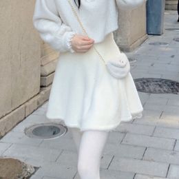 Winter Kawaii Mini Skirt Women White Velvet Sweet Party SKirt Female Koeran Fashion Designer Lace Patchwork Cute 230301