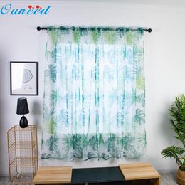 Curtain Ouneed 2pcs Palm Leaves Pattern Window Tulle Sheer Curtains Living Room Home Decor Voile Drape Valance Panel Fabric 2023