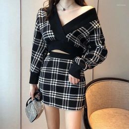 Work Dresses 2023 Autumn Ladies Temperament Fried Street Small Incense Style Fashion Western Knitted Two-piece Skirt