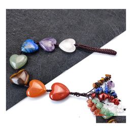 car dvr Pendant Necklaces Braided Heart Chakra Reiki Crystals Healing Stone Seven Chakras Energy Ncing Polished Hand Piece Natural Stones Be Dh1Xi