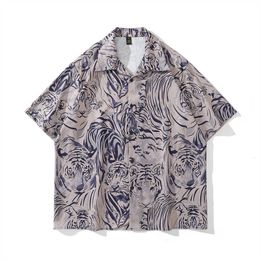 Men's Casual Shirts Tiger Fulle Print Button Down Collar Men's Shirt Summer Thin Material Beach Shirts Streetwear Clothing Z0224