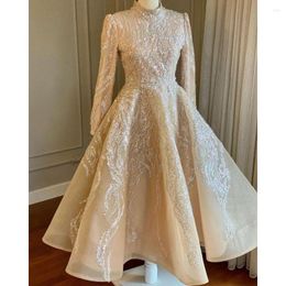 Party Dresses Champagne Sparkly Luxury Long Sleeves Sequins Ball Gown Muslim Women Elegant Prom Evening Gowns Plus Size Custom