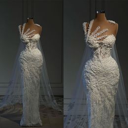 Glamorous Mermaid Wedding Dresses Art Deco Inspired Neck Pearls High Waist Applicants Backless Floor Length Custom Made Plus Size Vestidos De Novia
