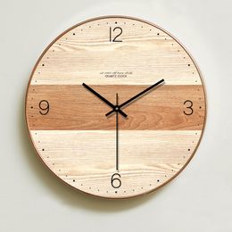 Wall Clocks Modern Simple Wooden Wall Clock Silent for Bedroom Wall Art Decor Big Wall Clocks Wood Nordic Style Hanging Watch 14 inch 230301