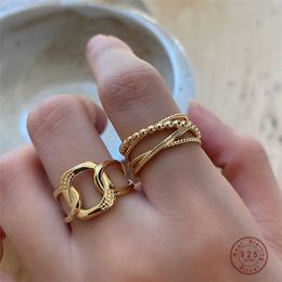 Cluster Rings 925 Sterling Silver European Simple Multilayer Chain Open Ring Women Punk Hip Hop Classic Jewellery Accessories Friendship Gift G230228