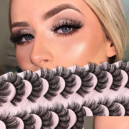 False Eyelashes 10 Pairs Russian Strip Extensions Supply Fluffy Volume Eyelash 7D Dd Curl Dramatic Messy Faux Natural Thick Pink Box Dh3Nh