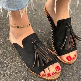 Slippers Women Fashion Tassels Summer Shoes Brand Beach Slides Retro Mules For Flat Slipper Outdoor Plus Size 35-43