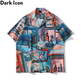 Men's Casual Shirts Graffiti Hawaiian Shirt Men Light Weight Material Street Fashion Mens Shirts Z0224