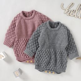 Jumpsuits Winter Baby Knitted Bodysuits Infant Girls Boys Cotton Long Sleeve Solid Sweater Romper Bodysuit Outfits Clothes