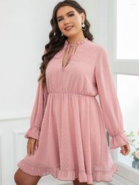 Plus Size Dresses 2023 Women Dress Solid Full Sleeve Larges Big Plussize Curve O-neck Clothes Casual Autumn Spring Wear