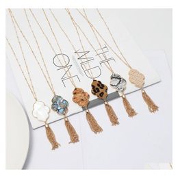 car dvr Pendant Necklaces Oval Flower Hexagon Abalone Shell Leopard Necklace Metal Tassels Long Chain Sweater Geometric Jewellery Drop Deliver Dh8Rc