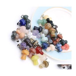 car dvr Charms 20Pcs Natural Stone Carved Mushroom Rose Quartz Amethyst Agate Opal Crystal Tiger Eye Hand Pendant For Diy Jewelry Making Nec Dhzmp