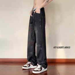 Men's Jeans 2023 Spring Straight Jean Pants Red Line Embroidery Trousers Men High Street Hip Hop Denim Pants Men's Clothing Jeans for Man Z0301