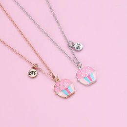 Chains Luoluo&baby 2Pcs/set Cartoon Colorful Cake Pendant Chain Friend Necklace BFF Friendship Jewelry Gifts For Kids