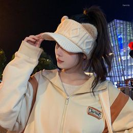 Ball Caps CNTANG Autumn And Winter Women's Baseball Cap Cute Ears Warm Empty Top Hat Fashion Outdoor Sports Hats For Female Woolen