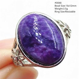 Cluster Rings Natural Purple Charoite Adjustable Ring 925 Silver Charoite Jewelry Bead Ring Russia Oval Fashion Ring AAAAA G230228