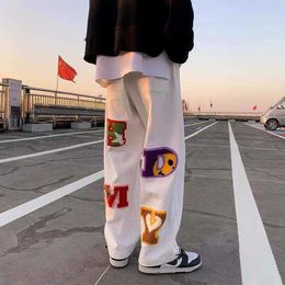 Men's Jeans Letter embroidery straight pants tide brand hiphop y2k high street wideleg pants sportswear casual couple retro fashion loose Z0301