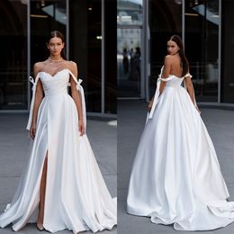 Elegant A-line Wedding Dresses Sweetheart Sleeveless Applicants High Front Split Backless Zipper Court Gown Custom Made Plus Size Bridal Dress Vestidos De Novia