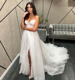 Modern High Side Split Wedding Dress V-Neck Sleeveless A-Line Wedding Gown Princess Boho Bridal Gowns 2023 Vestidos De Noiva