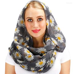 Scarves Fashion Daisy Print Infinity Scarf Women Autumn Head Hijab Shawls Femme Snood Wraps Luxury Ring Bufanda Mujer Plus Size 180cm
