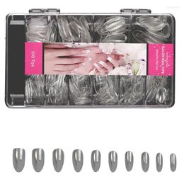 Nail Gel Long False Tips - Nails Full Cover 500PCS Oval Shaped With Case For DIY Art 10 Sizes(Clear)