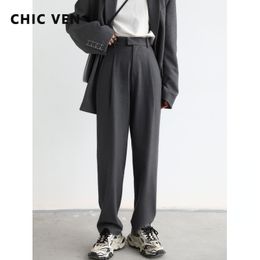 Women's Pants Capris CHIC VEN Simple Casual Women Twill Suit Pants Wide Leg Pants Straight Floor Pants Office Ladies Female Trousers 230301