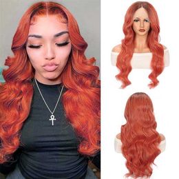 Women Front Lace Wig Chemical Fiber Gradient Long Curly Wigs Full Head Cover 26inch