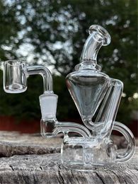 Mini Recycler Dab Rigs Glass Bongs Bubbler Bent Neck Diffused Water Pipes with Percolator Heady Hookahs Accessory 10mm Joint