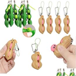 Decompression Toy Fidget Peanut Peapods Pea Poppers Squishes Tik Tok Push Bubble Keychain Relief Key Ring Anti Adhd Toys Squeezy Pea Dh6Um