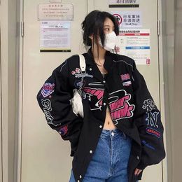 Womens Jackets Varsity jacket Printed Casual Zipper Long Sleeve Racing Coat Winter Clothes Vintage Colorblock Bomber 230301