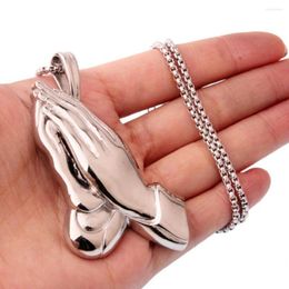 Pendant Necklaces Top Design Stainless Steel Silver Color Polished Prayer Head Men's Unisex's Necklace Free Box Chain 24"