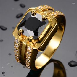 Wedding Rings Luxury Female Black Crystal Zircon Ring Fashion Gold Colour Unique Style Promise Engagement For Lady