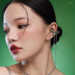 Backs Earrings 2023 Green Drop Glaze Butterfly Ear Clip For Women Crystal Tassel Chain Non Piercing Cuff Girls Fake Jewelry