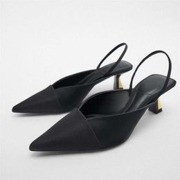 Dress TRAF ZAZA Autumn Women High Heel Shoes 2022 Black Pointed Slingback Woman Sandals Fashion Sexy Stilettos Elegant Pumps MulesL230301