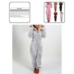 Women's Jumpsuits & Rompers Winter Warm Pyjamas Women Onesies Fluffy Fleece Sleepwear Overall Hood Sets Pajamas For AdultWomen's