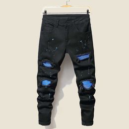 Men's Jeans 2022 Cool Ripped Skinny Trousers Stretch Slim Denim Pants Large Size Hip Hop Black Blue Casual Jogging for Men Y2303