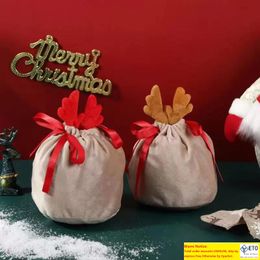 Flannelette Drawstring Bag Elk Santa Claus Candy Gift Bags Antler Halloween Christmas Candies Bag Xmas Tree Hanging Decoration