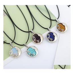 car dvr Pendant Necklaces Natural Gemstone Moon And Star Necklace Sier Alloy Round Shape Charm Jewellery Unisex Amethyst Rose Quartz Tiger Eye Dh41L