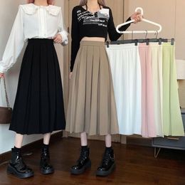 Skirts Elegant Chiffon Black Skirt Long Skirt Summer Spring Solid Color Pleated Skirt for Women High Waist Elastic A-line Skirt 230301