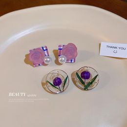 Dangle Earrings & Chandelier Minar Romantic Real Dye Flower Transparent Resin Faux Pearl Plaid Square Rose Statement Earring Korean JewelryD